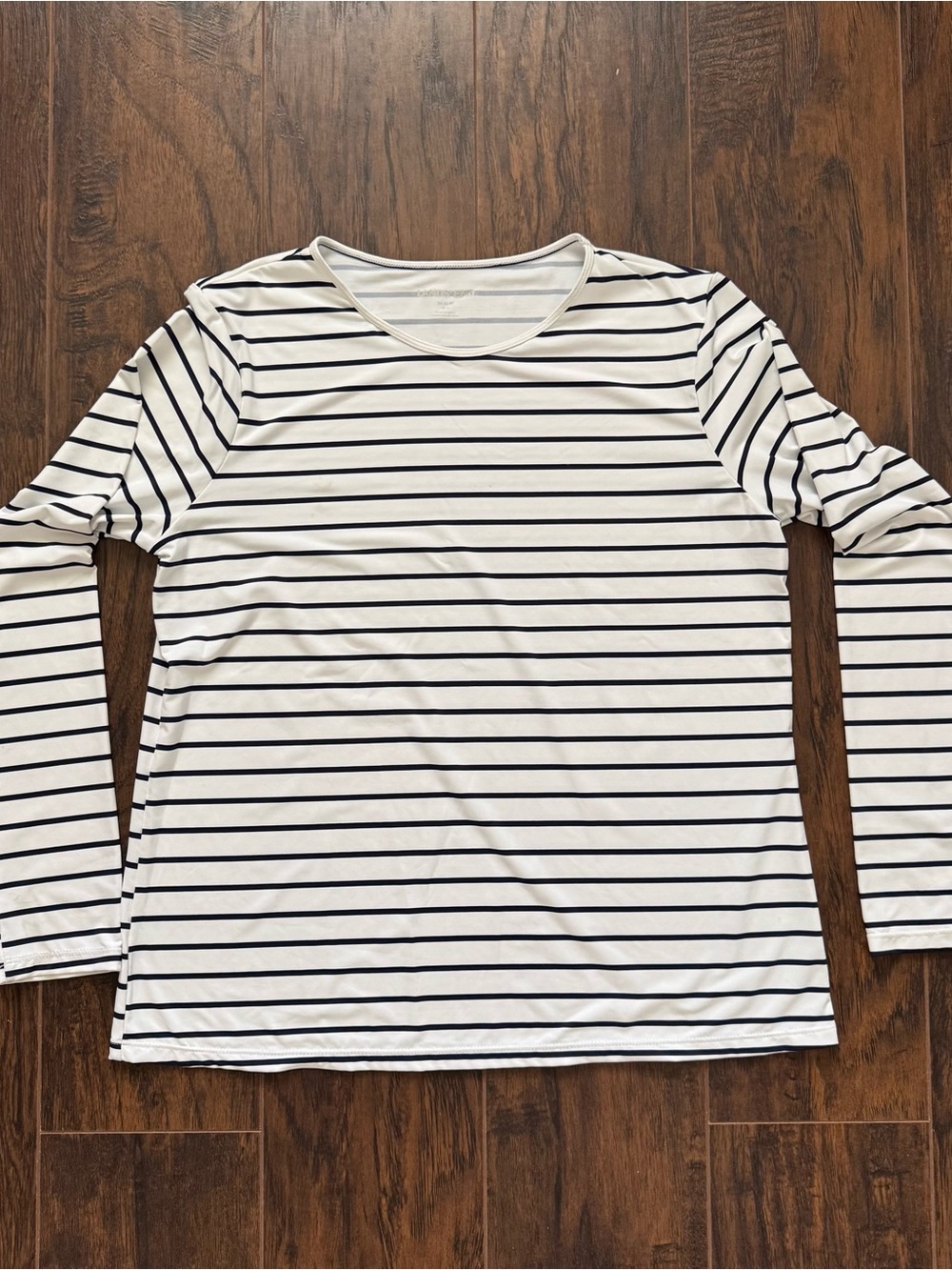 Lands End Long Sleeve Swim Tee Rash Guard White/Black Stripe Size Medium